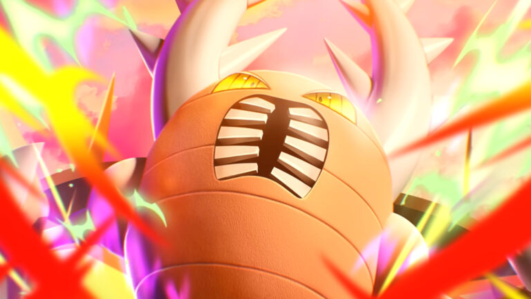 Pokémon in forma Mega che rilascia energia colorata in un’illustrazione tratta dal trailer di Mega Ascesa in Pokémon Pocket.