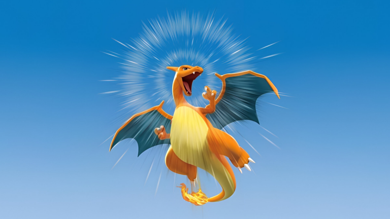 Charizard alfa di Leggende Pokémon Z‑A in posizione dinamica, pronto a usare Solarraggio.