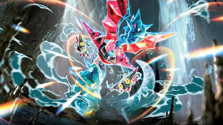 Dragapult Teracristal di tipo Drago circondato da luce cristallina durante l’evento Raid da 7★.