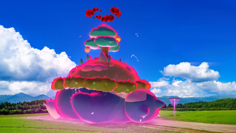 Snorlax Gigamax in campo che utilizza un attacco Dynamax durante la giornata speciale di Lotte Dynamax di Pokémon GO.