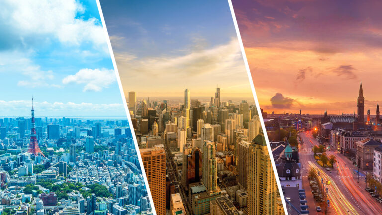 Panorama di Tokyo, Chicago e Copenaghen affiancati, con skyline – promozione Festival 2026